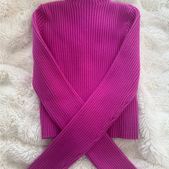ZARA ribbed hot pink turtleneck sweater - Picture 3 of 3